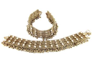 traditional kundan dull gold plated anklet 2