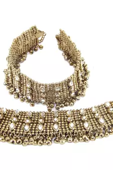 traditional kundan dull gold plated anklet