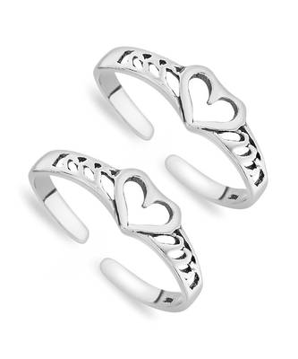 Heart & Cut Work Silver Toe Ring-TR372 2
