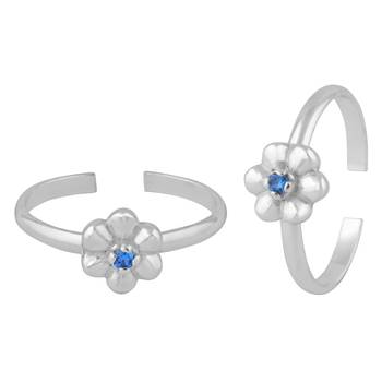 Flower Zircon Silver Toe Ring-TR389 1
