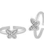 Sparkly Butterfly Zircon Silver Toe Rings-TR390