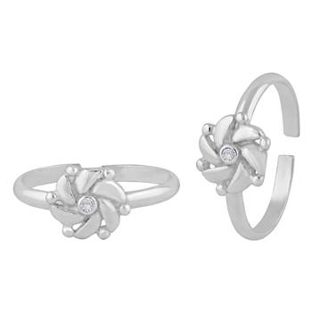 Majestic Flower Zircon Silver Toe Ring-TR402 1