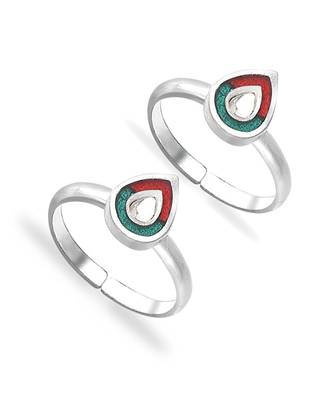 Kundan Pear Drop Silver Toe Ring-TR423 1