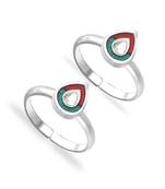 Kundan Pear Drop Silver Toe Ring-TR423