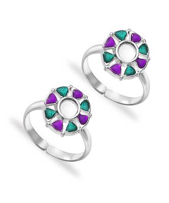 Multicolor Enamel Silver Toe Ring-TR424 1