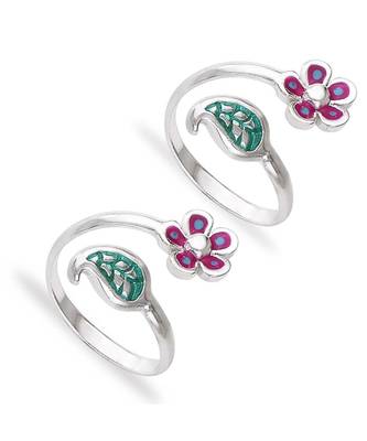 Leafy Flower Silver Toe Ring-TR435 1
