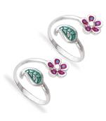 Leafy Flower Silver Toe Ring-TR435