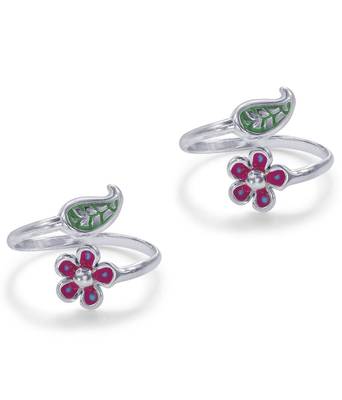 Leafy Flower Silver Toe Ring-TR435 2