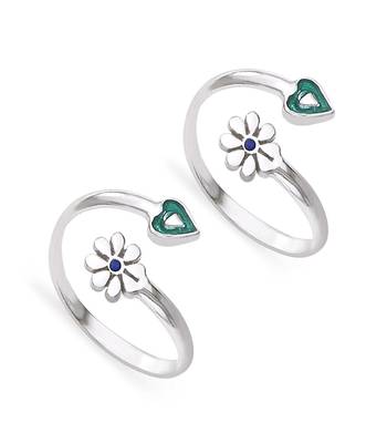 Silver Sterling Silver Plated Floral & Heart Design Toe Ring 1