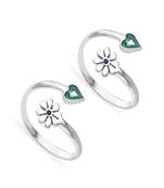 Silver Sterling Silver Plated Floral & Heart Design Toe Ring