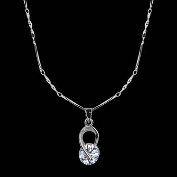 Silver Plated Chain With Elegant Shape Solitaire Diamond Pendant  Women 4