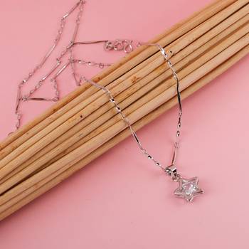 Silver Plated Chain With Solitaire Diamond In  New Look Star Shape Pendant   Women 3