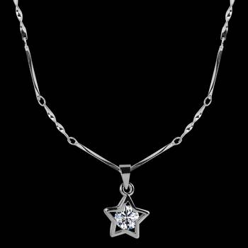 Silver Plated Chain With Solitaire Diamond In  New Look Star Shape Pendant   Women 4