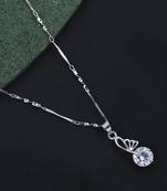 Silver Plated chain With Delicate Butterfly With Solitaire  Diamond Pendant   Women