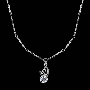 Silver Plated chain With Delicate Butterfly With Solitaire  Diamond Pendant   Women 4