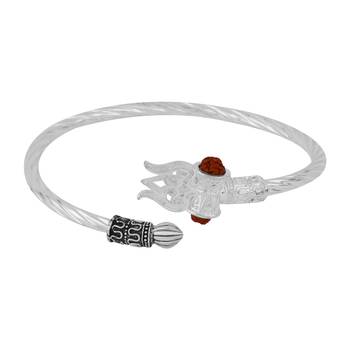 Rudraksha OM Trishul Damroo Designer Oxidized Silver Bahubali  Kada Bracelet Unisex Bracelets 1