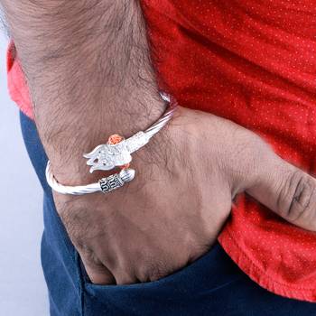 Rudraksha OM Trishul Damroo Designer Oxidized Silver Bahubali  Kada Bracelet Unisex Bracelets 3