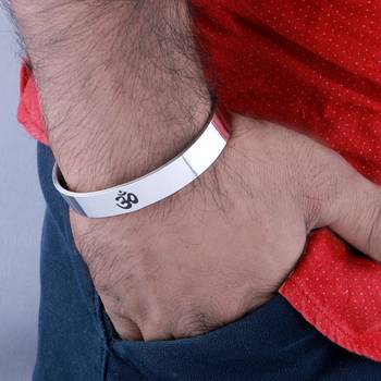 Silver Plated Stylish Bracelet Adjustable OM Design Kada  Men 3