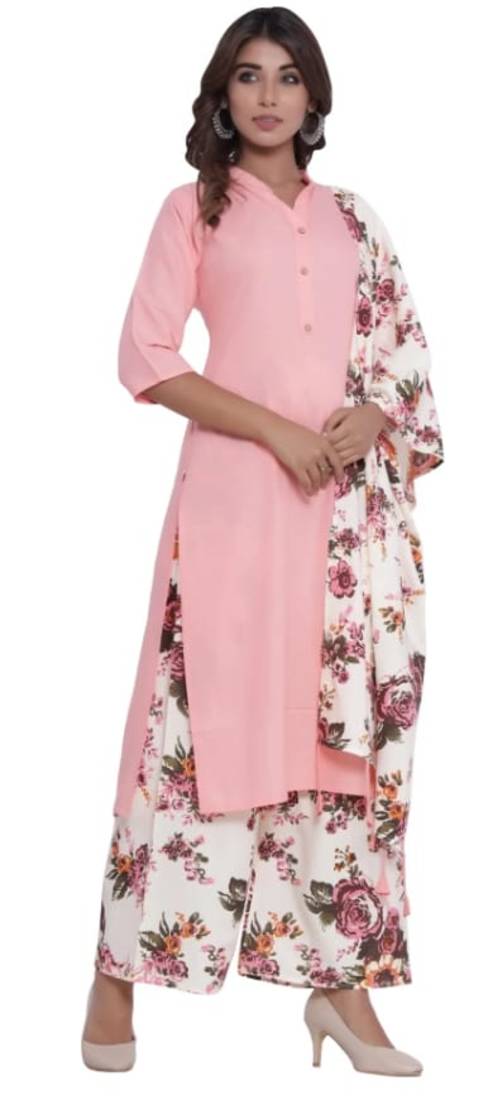 Letast Rayon Plain kurta and Rayon printed palazzo with Rayon dupatta Set