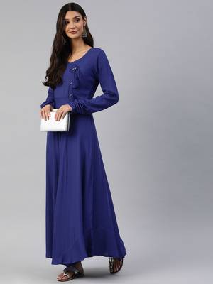 Blue plain viscose rayon maxi-dresses 1
