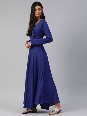 Blue plain viscose rayon maxi-dresses 2