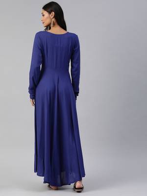 Blue plain viscose rayon maxi-dresses 3
