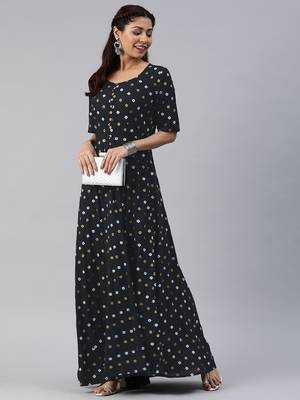 Black printed viscose rayon maxi-dresses 1