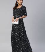 Black printed viscose rayon maxi-dresses