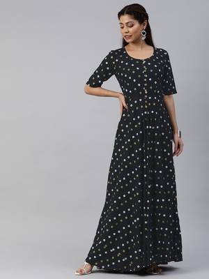 Black printed viscose rayon maxi-dresses 2