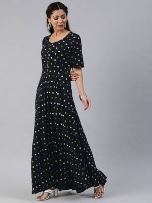 Black printed viscose rayon maxi-dresses 3