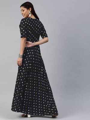 Black printed viscose rayon maxi-dresses 4