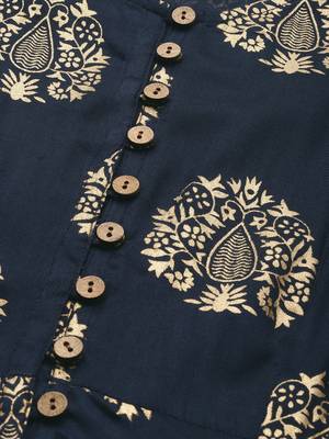 Navy-blue printed viscose rayon maxi-dresses 5
