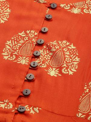 Orange printed viscose rayon maxi-dresses 4
