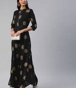 Black printed viscose rayon maxi-dresses