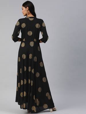 Black printed viscose rayon maxi-dresses 4