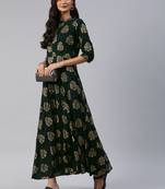 Teal printed viscose rayon maxi-dresses