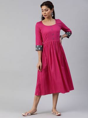 Pink printed viscose rayon long-dresses 1