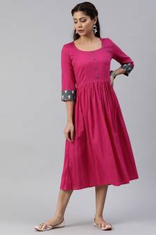Pink printed viscose rayon long-dresses