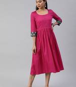 Pink printed viscose rayon long-dresses