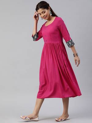 Pink printed viscose rayon long-dresses 2