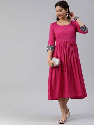 Pink printed viscose rayon long-dresses 3