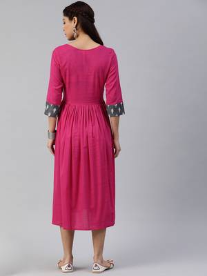 Pink printed viscose rayon long-dresses 4