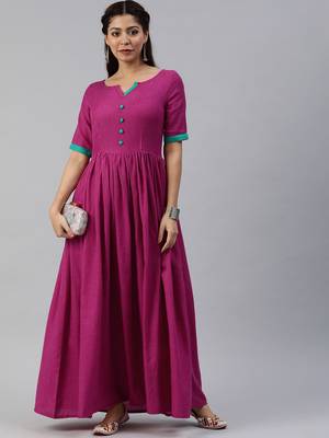 Purple printed viscose rayon maxi-dresses 1