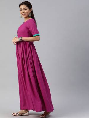 Purple printed viscose rayon maxi-dresses 2