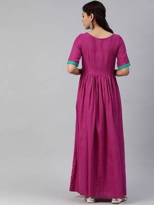 Purple printed viscose rayon maxi-dresses 3