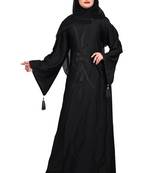 Women's Nida burqa features black rose embroidery work and black lace with shiffon scarf.