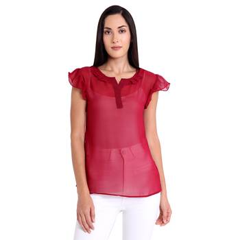 Maroon plain georgette kurtas-and-kurtis 2
