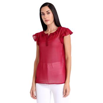 Maroon plain georgette kurtas-and-kurtis 3