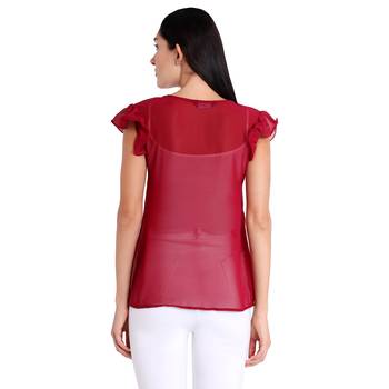 Maroon plain georgette kurtas-and-kurtis 4