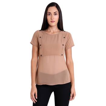 Brown plain georgette kurtas-and-kurtis 2